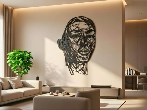 VAILLA Wand Deko Line Art Holz 3D – Wandbild Schlafzimmer Wohnzimmer Büro | MDF Sperrholz, Lasergeschnitten, Gesichter Linienkunst, 5 Größen, Schwarz Silber, personalisierbar, Eingang Esszimmer Büro