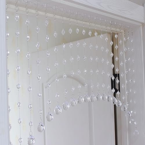 Rekelola Beaded Curtain for Doorways,Hanging Crystal Door Beads Curtains for Windows Room Divider Bedroom Coffee House,Clear Diamond Shape (20 Strings)
