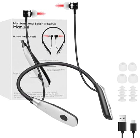 Aolso Red Light Therapy for Nose & Ears, 2 in 1 650 nm Tinnitus Relief Device with 3 Ear Plugs and Nasal Silicone, Rechargeable Neck Hanging Infrared Nasal Therapy Device for Men Women