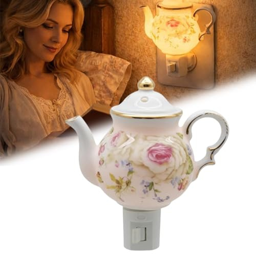 Vintage Teacup Night Light - Farmhouse Plug-in Wall Lamp, Rustic Cup-Shaped Wall Light for Bedroom, Nursery, Bathroom Indoor Decoration