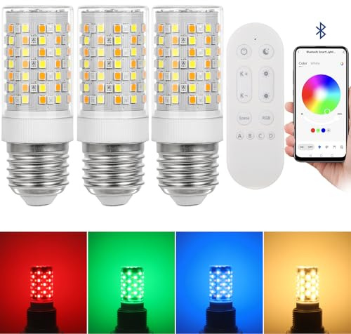 I-SHUNFA E27 RGB LED intelligente Bluetooth Lampen 7W 750LM, AC 230V | Helligkeit & Farbtemperatur einstellbar, 16 Millionen DIY-Farben, mehrfarbige Beleuchtung dimmbar (3 Pack With Fernbedienung)