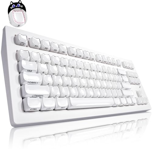 ZORNHER CG870 Wireless Mechanical Keyboard,80% White Gaming Keyboard, Creamy Keyboard,Cute Jelly Cat Clear Ceramic Jade Keycaps,Girly Aesthetics Kitty Keyboard,Creamy Sounding Linear Switches