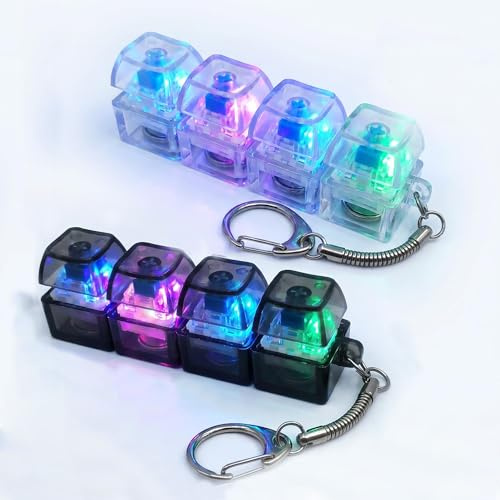 2 Pieces Light Up Keyboard Fidget Toy 4-Key Decompression Clicker with RGB Lights Portable Stress Relief Funny Keychain Toy for Adults Compact Desk Gadget for Home Office Travel