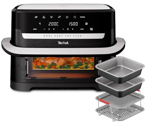 Tefal Easy Fry Flex, Digital Air fryer, Large Single Drawer with Divider & Viewing Window, 9L, EY9228G1 - Black + Tefal Air Fryer Accessory Set, 4 Piece, J701S444 - Black