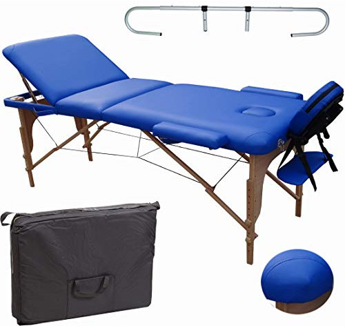 Beltom® Mobile Massagetisch Massageliege Massagebank 3 zonen klappbar Blau + Rollenhalter
