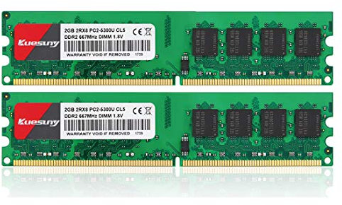 Kuesuny 4 GB Kit (2 x 2 GB) DDR2 667 MHz Udimm Ram PC2-5300 PC2-5300U 1,8 V CL5 240 Pin 2RX8 Dual-Rank Nicht-ECC ungepufferter Desktop-Computer Speicher RAM-Modul Upgrade