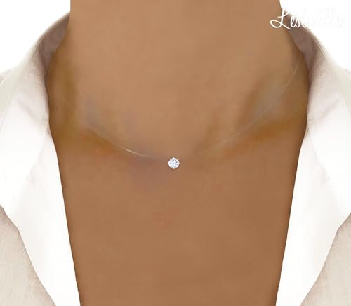 Collier transparent avec petit pendentif suspendu, ras-de-cou invisible illusion