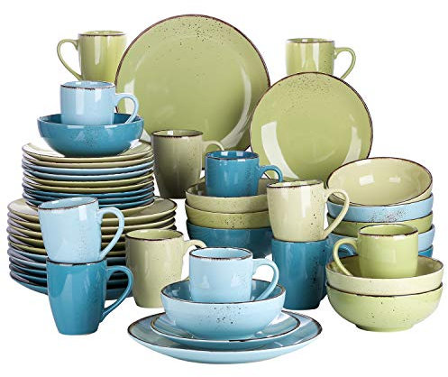 vancasso Kombiservice Set, Navia Geschirrset aus Steingut, 48 teilig Tafelservice, Vintage Aussehen, Natur Design