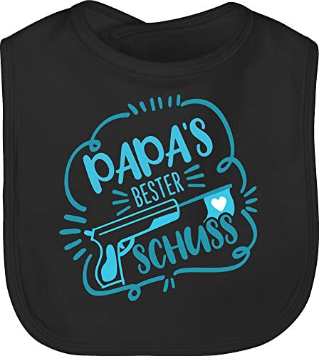 Baby Lätzchen - Geschenk zum Vatertag - Papas bester Treffer blau Comic - Unisize - Schwarz - papa latz herrentag männertag vatertags t shirt 1.vatertag himmelfahrt vater tag papatag