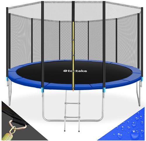 tectake® Trampoline de Jardin Extérieur Ø 427 cm Trampoline Rond avec Échelle, Filet de Protection & Tour rembourré, Enfants Adultes Certifié GS pour Une Sécurité Maximale