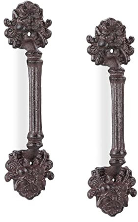 Relaxdays Möbelgriffe Vintage, 2 Stück, Gusseisen, Türgriffe antik für Schränke & Schubladen, Löwen Ornament, braun