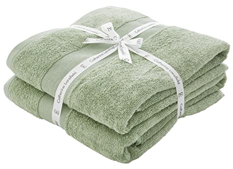 Catherine Lansfield Bathroom Anti-Bacterial Cotton Bath Sheet Pair Sage