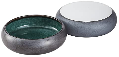 terrace&dragon tiefe Teller Speiseteller, Snack Salat Beilagenteller, Servierschalen, Gewürz Teller Steingut (19.5 CM, Blue&Black)
