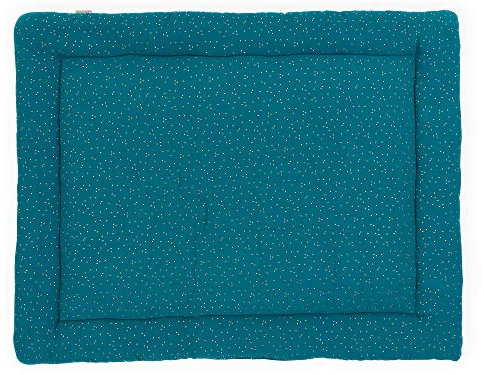 KraftKids Krabbeldecke Musselin goldene Punkte auf Petrol, gepolsterte Babydecke aus hochwertiger Baumwolle in den Maßen 100 x 135 cm