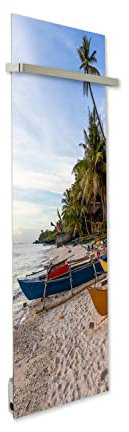 ILO/Asciugamani elettrico radiante da parete /750w/ +28 motivi, estetica/2 barre incluse/extra piatto vetro/ IP44/ verticale/programmabile, silenzioso, ecologico, made in France/Barca Colorati