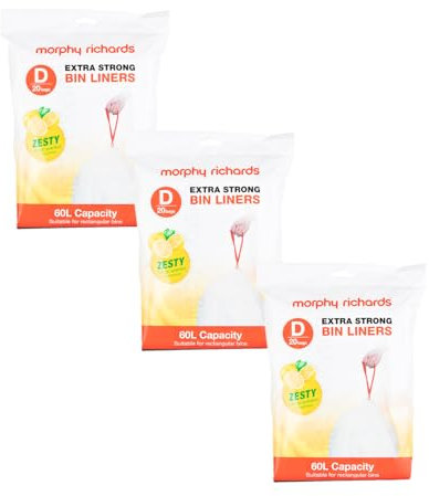 Morphy Richards 979038 - Bolsas de basura con aroma a limón (60 L, 3 x 20 unidades), color blanco