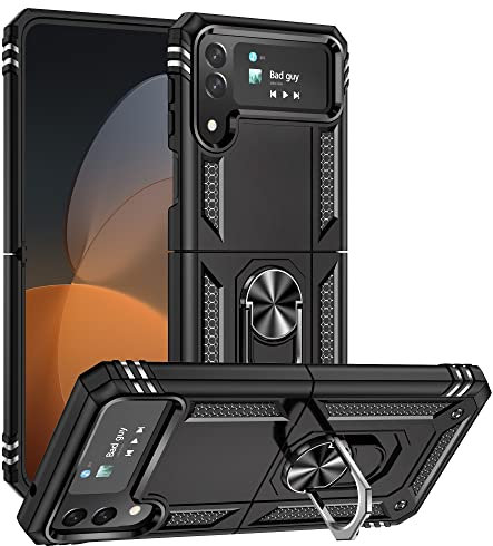 Asuwish Phone Case for Samsung Galaxy Z Flip 4/Z Flip4 5G 2022 Cover Magnetic Stand Ring Holder Cell Accessories Heavy Duty Rugged Protective Shockproof Glaxay zflip4 ZFlip Girls Women Men Black