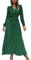 Damen Kleid Langarm Plissee Lange Kleider mit Gürtel Hochzeit Elegant V-Ausschnitt Einfarbig (Color : Green, Size : L)