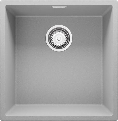 PRIMAGRAN Spülbecken Grau 46x47cm, Granitspüle 1 Becken + Ablauf-Set, Küchenspüle ab 50er Unterschrank - London Slim S125