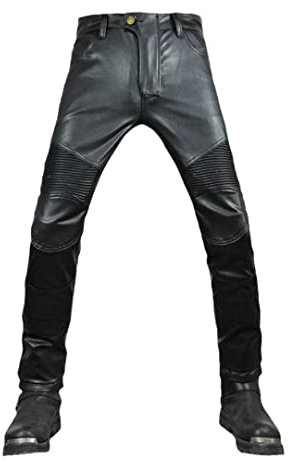 Haitpant Pantalon de moto à jambe droite imperméable et coupe-vent en cuir stretch Noir