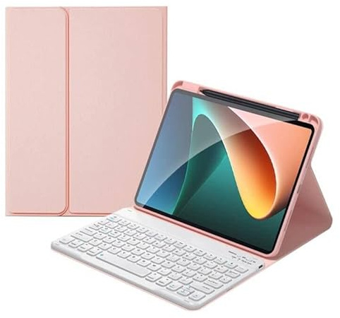 kaitesi Custodia per tastiera per iPad A16 11a generazione 2025 11/iPad 10a generazione 2022 11 tasti concavi - Tastiera Bluetooth staccabile a colori in pelle Folio Smart Cover (rosa+bianco)