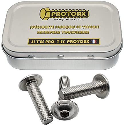 Vis Allen Tête Bombée M8 x 30mm : Boîte 5 Pcs Inox A2 pour Écrou Rondelle | 6 Pans Creux à Embase | Tête Ronde avec Collerette - ISO 7380-2 | Boîte Rangement PROTORX