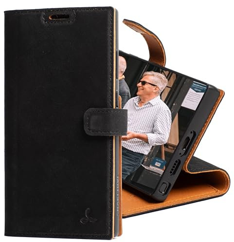 Snakehive Lederhülle für Galaxy S23 Ultra | Stylische Handyhülle mit Kartenhalter & Standfuß | Handyhülle Schutzhülle & Lederhülle Kompatibel mit Samsung Galaxy S23 Ultra 5G - Schwarz