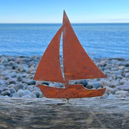 Gartenzaubereien Deko Schiff - Segelboot in Rostoptik zum Einschrauben 24cm für die Maritime Deko im Garten