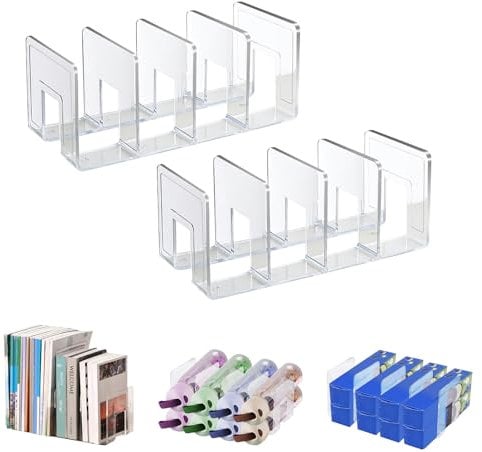 Marte Vanci 4 Slots Acrylic Magazine Holder Desktop File Sorter Organiser Rack Bookshelf Lever Arch Filing Rack Clear Kitchen Wrap Organiser Handbag Cluthes Storage Divider 2 Pack