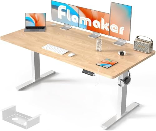 Flamaker Höhenverstellbarer Schreibtisch 180 x 80 cm, Schreibtisch Höhenverstellbar Elektrisch mit Memory Funktion, Computertisch mit Kabelmanagement, Standing Desk, Stehpult, Bürotisch, Beige