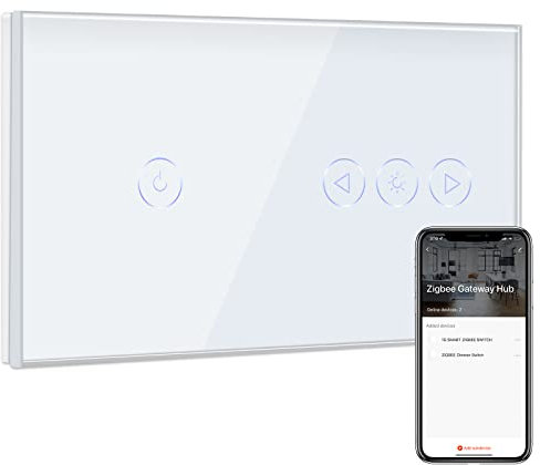 BSEED Zigbee Interrupteur avec Variateur de Lumière,1 Gang 1 Voie Interrupteur Connecté WiFi Blanc,Compatible avec Amazon Alexa et Google Home,Contrôle Vocal et Fonction de Temps(NÉCESSITE TUYA HUB)