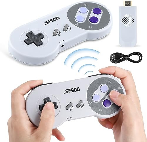 DoeDoefong Console de Jeux Vidéo Rétro HDMI, SF900 Console de Jeu de Qualité Rétro HD SFC Battle 2.4G sans Fil à Deux Poignées Console de Jeu Rétro sans Fil Intégrée 5000 Jeux pour Adultes