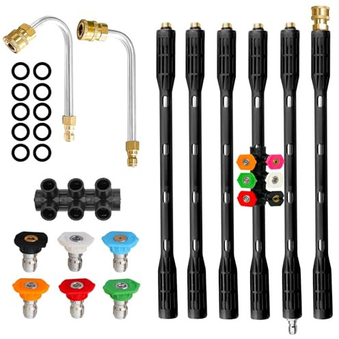 Upgrade Pressure Washer Extension Wand,Balabulala Power Washer Lance with 7 Spray Nozzle Tips, Gutter Cleaner Attachment Curved Rod,1/4 Quick Connect,Anti-Leaked Ring Replacement
