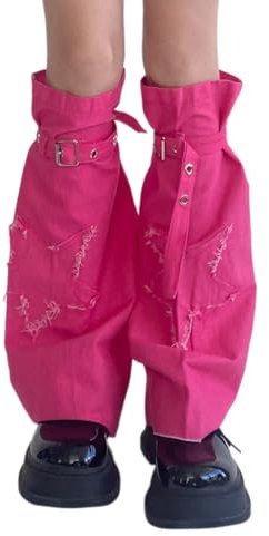 shownicer Warme Stulpen Damen Denim Leg Warmers Y2K Lange Beinwärmer für Cosplay Halloween Party Teenager Mädchen Gothic Lange Socken 80er Harajuku Oberschenkel Hohe Socken G Rosa Einheitsgröße