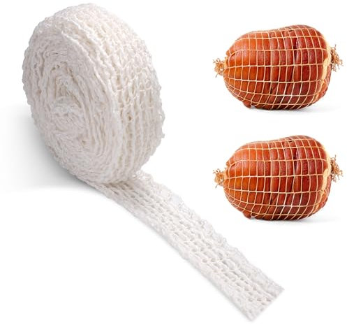 NQEUEPN 5m Fleischnetz Rolle, 16 Löcher Elastisches Netz für Geräuchertes Fleisch Geflügel Schinken Rindfleischnetz Metzgergarnnetz zum Kochen von Fleisch Wurstherstellung
