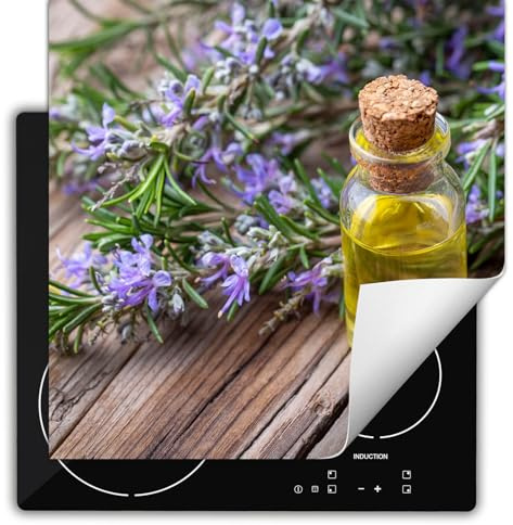 SMTDeco herdabdeckplatte Induktionsmatte herdabdeckung ceranfeld abdeckplatten für ceranfelder induktionskochfeld schutzmatte 60x52 cm Glasflasche Rosmarin Lila