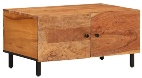 vidaXL Couchtisch, Beistelltisch mit viel Stauraum, Sofatisch Tisch mit Eisenbeinen, Kaffeetisch Teetisch Telefontisch, Massivholz Akazie