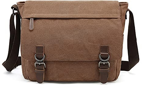 Sechunk Canvas Vintage Messenger Bag Shoulder bag Leather Large Travel Crossbody bags for men women 15inch Laptop, Coffee, L