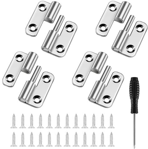4 Pcs 1.5 inch Hinges for Cupboard Doors Detachable Door Hinge with 24 Screws and Screwdriver 304 Stainless Steel Lift Off Door Hinges for Home Furniture Bathroom Cabinet Window Wooden Boxes