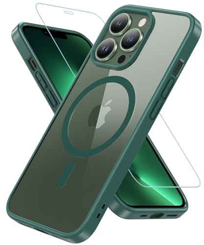 RC1WD Magnetisch Hülle für iPhone 13 Pro Hülle 6,1 Zoll, mit Panzer Schutz Glas, Stoßfest Rundumschutz Rückseite Transparent Case Schutzhülle Handyhülle für iPhone 13 Pro (Grün)