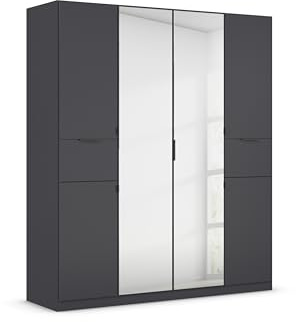 Rauch Möbel TICAO, Kleiderschrank, Farbe Grau metallic, Breite 181 cm | Schrank, Mehrzweckschrank, 6-türig, Spiegel, 2 Schubladen, für Schlafzimmer, Kinderzimmer, Homeoffice, Garderobe, Flur