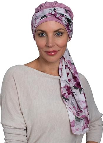 Deresina Casquette Sunrise avec écharpe attachée pour perte de cheveux, chimio pour femme, rose poudré, taille unique