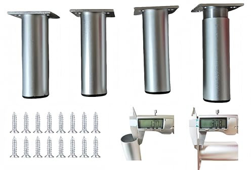 PUTOAHAO 4 Möbelfüße Verstellbar,Schrankbeine Aluminiumlegierung(Dia 38mm),Möbelfuß Höhenverstellbar(0-15mm),Dicke Rohrwand Möbelfuss für TV-Schrank,Badezimmer,Küche,DIY Tisch (silbrig, 20cm)