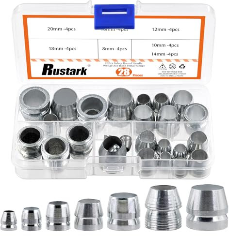 Rustark Kit di 28 cunei rotondi di sicurezza in 7 misure, manico in acciaio, cunei con manico conico, cunei in acciaio, cunei con manico in mauls, per ascia da artiglio, martello, slitta