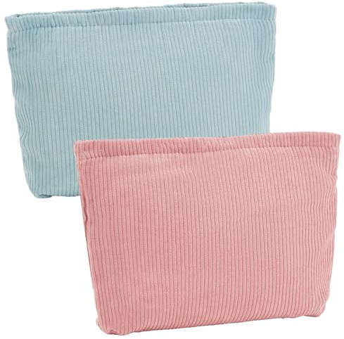 XoeLLe 2 Pièces Trousse de Maquillage Femme Petite Pochette Maquillage Trousse de Toilette Voyage Sac à Cosmétiques Trousse à Maquillage Velours Côtelé Trousse Maquillage Voyage Organiseur(Bleu+Rose)