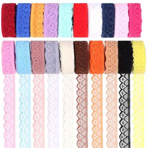 Swpeet - 20 rollos de 200 yardas, 1.5 cm x 10 yardas, cinta de encaje colorida con patrón floral, vintage, para decoración y envoltura de regalos