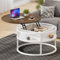 DWVO Couchtische für Wohnzimmer, Runder Couchtisch mit Ablagefläche und Verstecktem Fach, rustikaler Couchtisch, Holz-Mitteltisch
