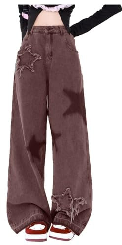 Baggy Jeans Damen Boyfriend Y2k Jeanshose Hip Hop Straight Vintage Low Waist Denim Hose Breites Bein Locker Streetwear Schlupfjeans Freizeithose