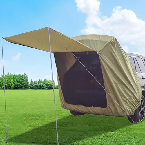 Heckzelt Auto mit Moskitonetz, Sonnenschutz Wasserdicht Auto Markisen Zelt Auto Heckklappenzelt für SUV, Markise Auto für Camping und Angeln mit 2 Wassersack