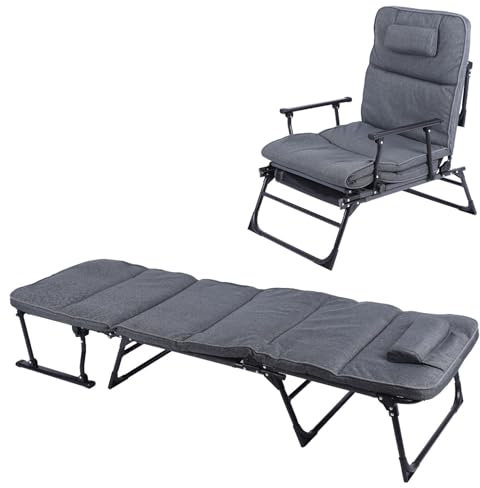 Mojawo 2 in 1 Gartenliege | Ruheliege | Sanitätsliege | Liegebett | Gästebett | Relaxsessel | Ruhesessel schwarz mit Polster inkl. Kopfkissen